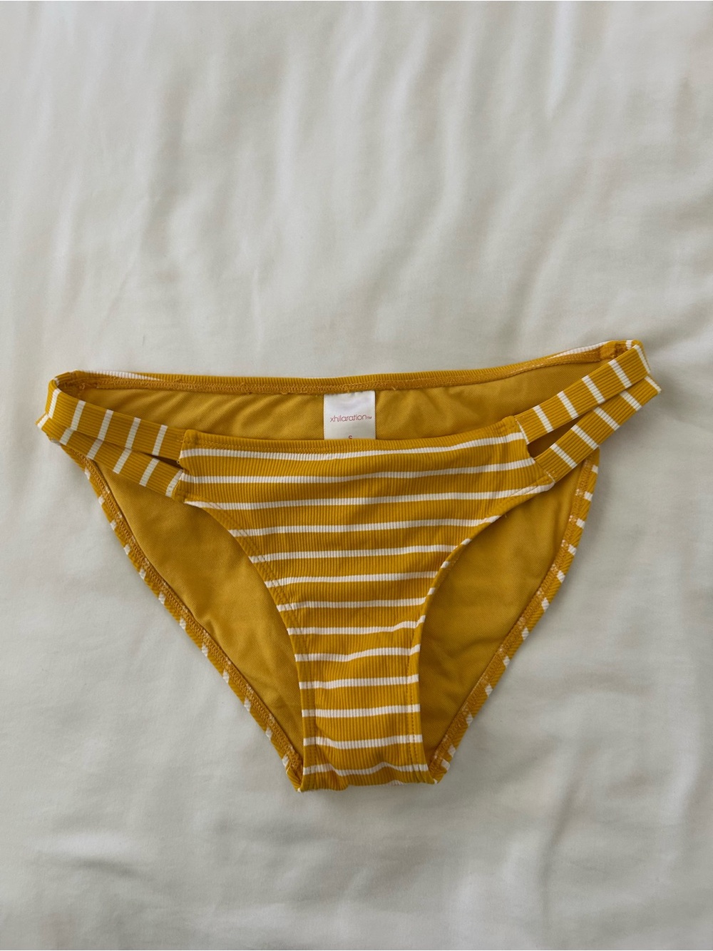 Xhilaration Mustard Yellow & White Striped Bikini Bottom